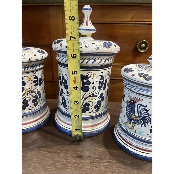 Deruta Orvieto Blue Rooster Canister Set Of 3 Hand painted Pottery W/Lids READ - Picture 3 of 14